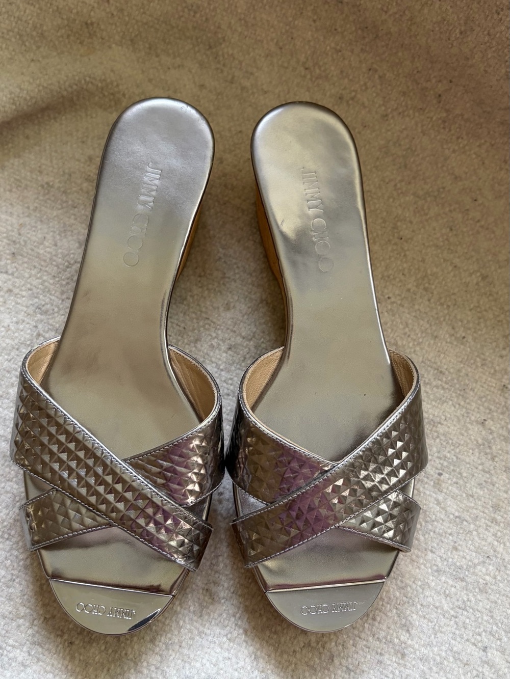 Jimmy Choo Metallic Silver Studded Slide Mules